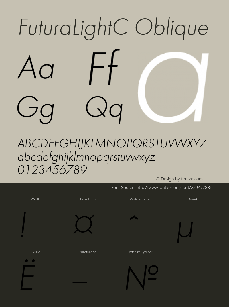 Futura Light Oblique Cyrillic Version 001.000 Font Sample