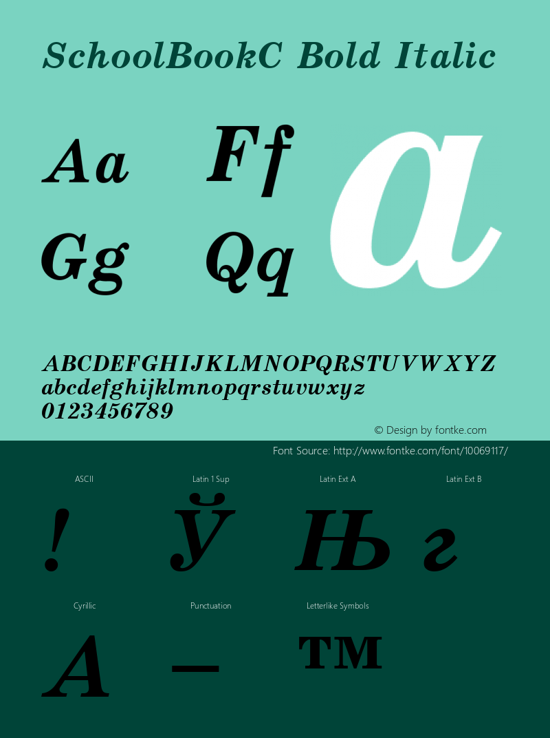 SchoolBookC Bold Italic 001.000 Font Sample