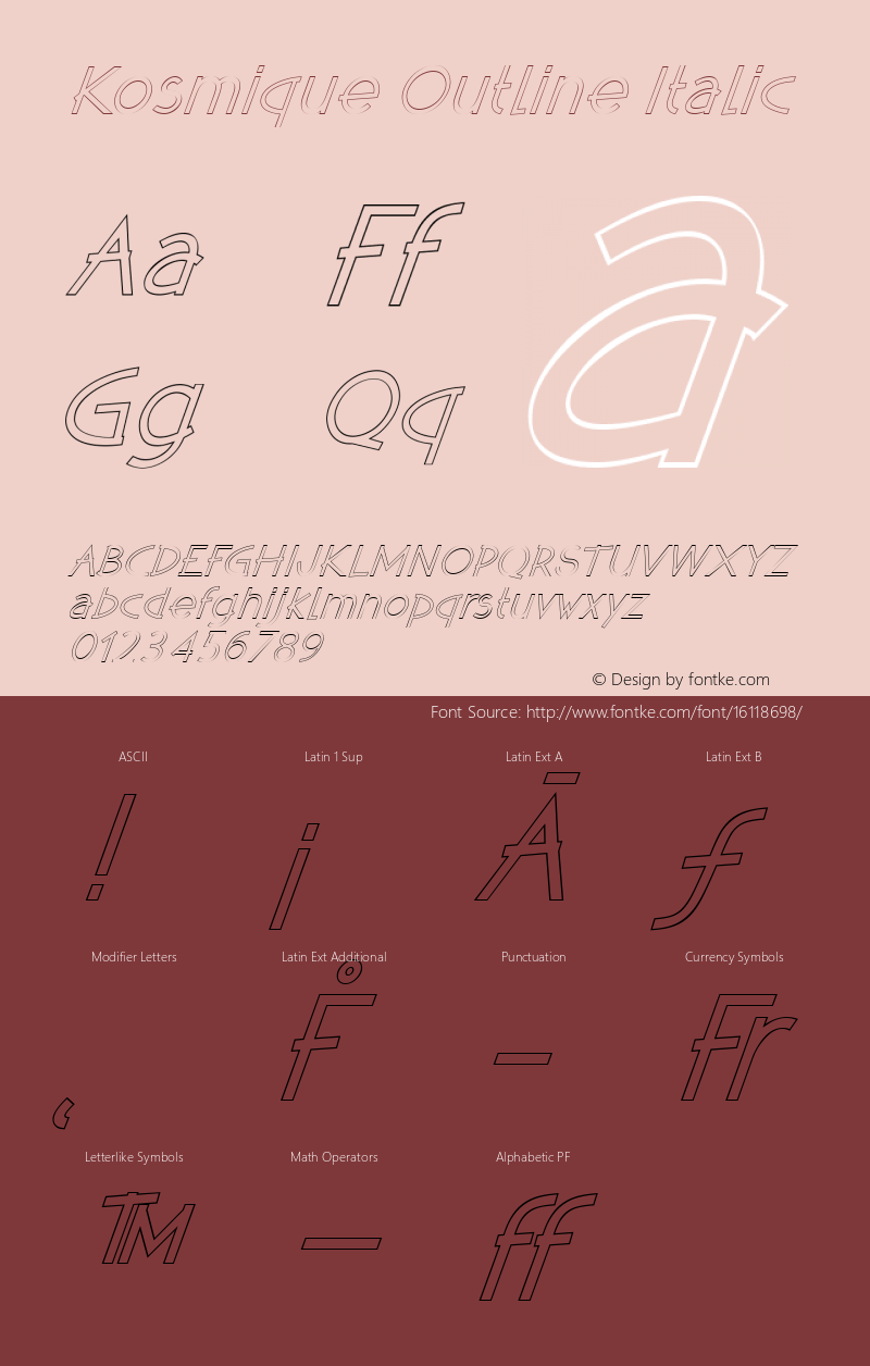 Kosmique Outline Italic Version 1.00 Font Sample