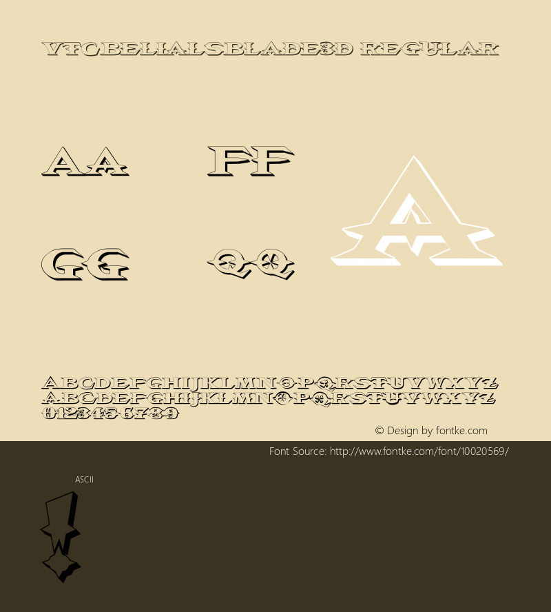 VTCBelialsBlade3d regular 1999; 1.0, initial release Font Sample