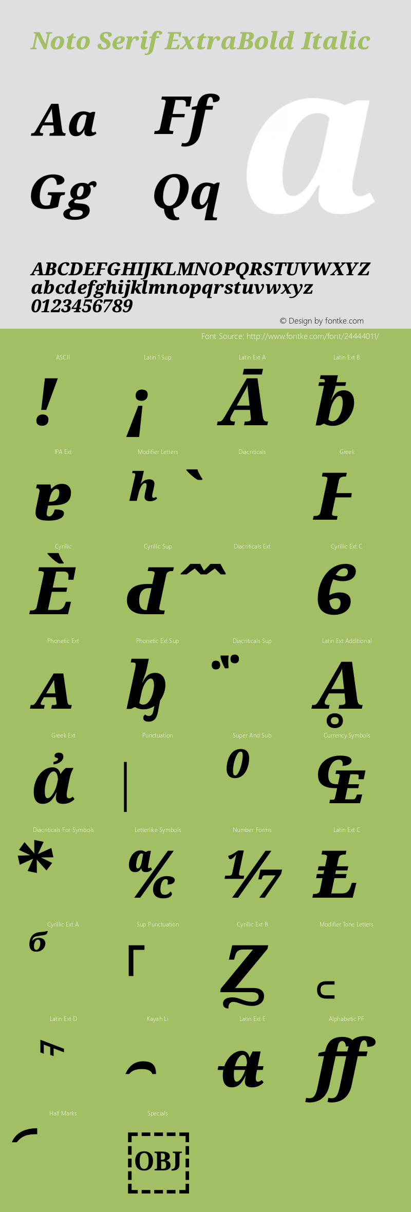 Noto Serif ExtraBold Italic Version 2.000 Font Sample