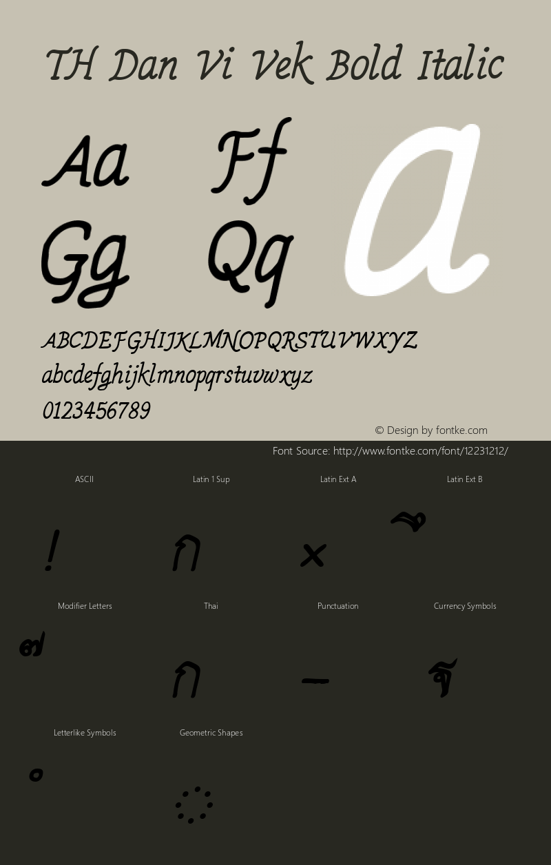 TH Dan Vi Vek Bold Italic Version 1.03 2015 by Fontcraft : Jutipong Poosumas Font Sample