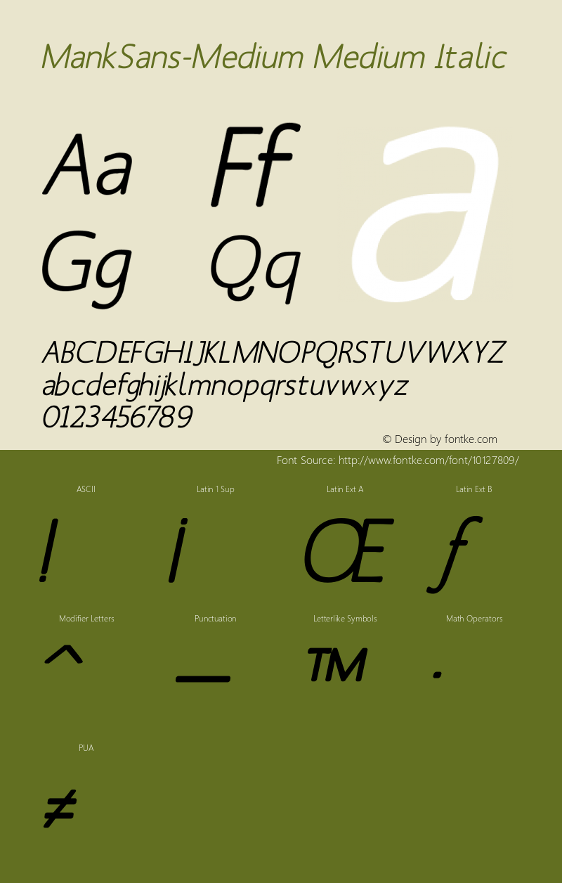 MankSans-Medium Medium Italic 1.0 2004-03-31 Font Sample