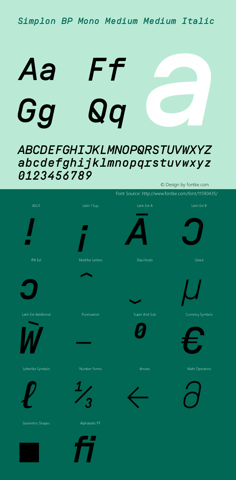 Simplon BP Mono Medium Medium Italic Version 1.0 Font Sample