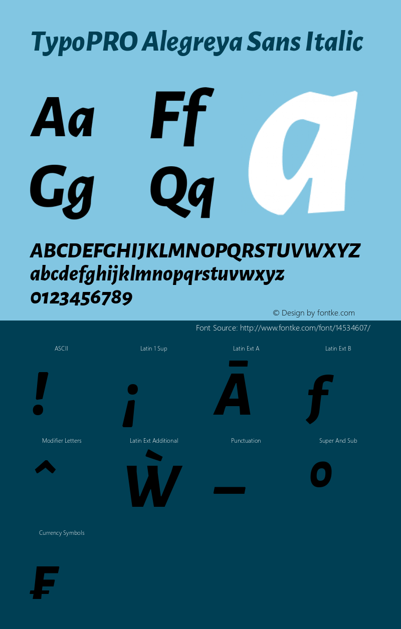 TypoPRO Alegreya Sans Italic Version 1.000;PS 001.000;hotconv 1.0.70;makeotf.lib2.5.58329 DEVELOPMENT Font Sample