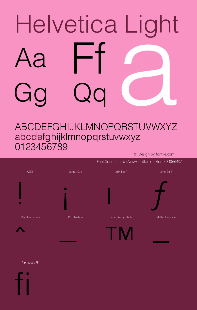 Helvetica Light Version 001.002 Font Sample