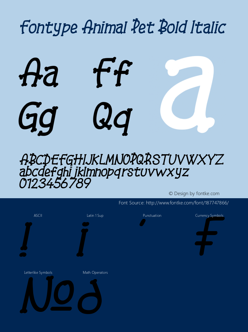 Fontype Animal Pet Bold Italic Version 1.00;August 24, 2021;FontCreator 12.0.0.2525 64-bit图片样张