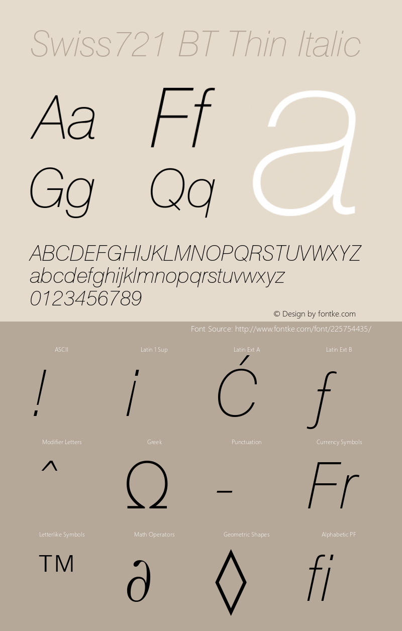 Swiss721 Th BT Thin Italic Version 5.0图片样张