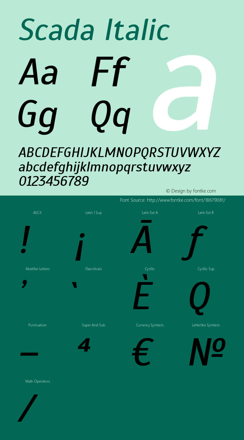 Scada Italic Version 4.000 Font Sample