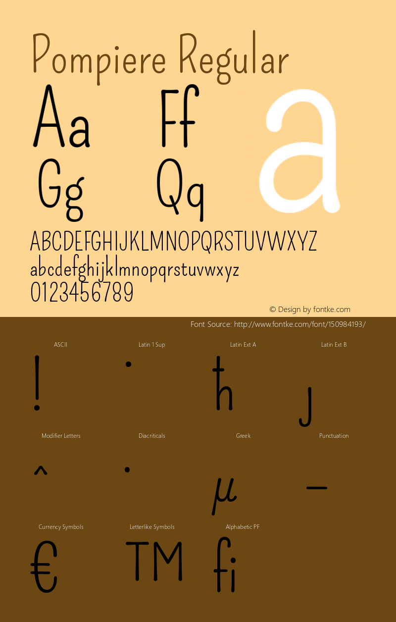 Pompiere-Regular Version 1.001 Font Sample