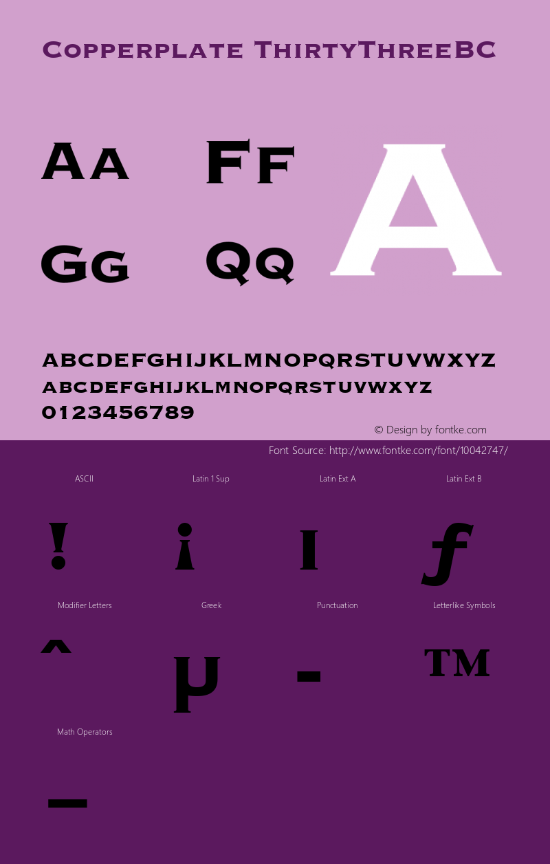 Copperplate ThirtyThreeBC Altsys Fontographer 4.0.4 7/14/96 Font Sample