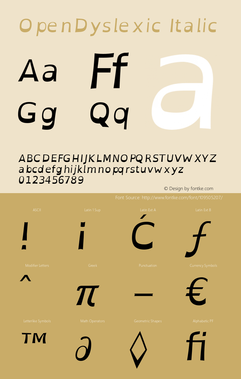 OpenDyslexic Italic Version 0.600 Font Sample