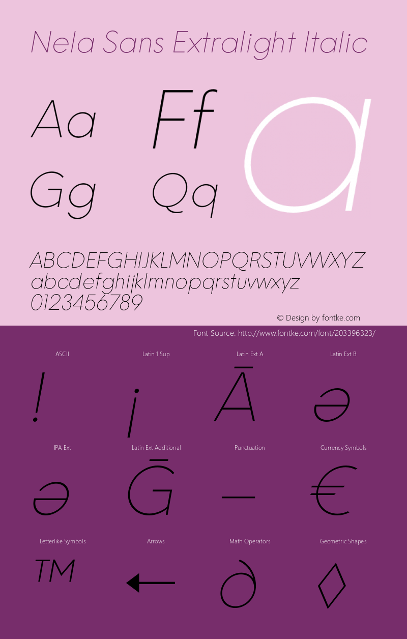 Nela Sans Extralight Italic Version 1.000;FEAKit 1.0图片样张