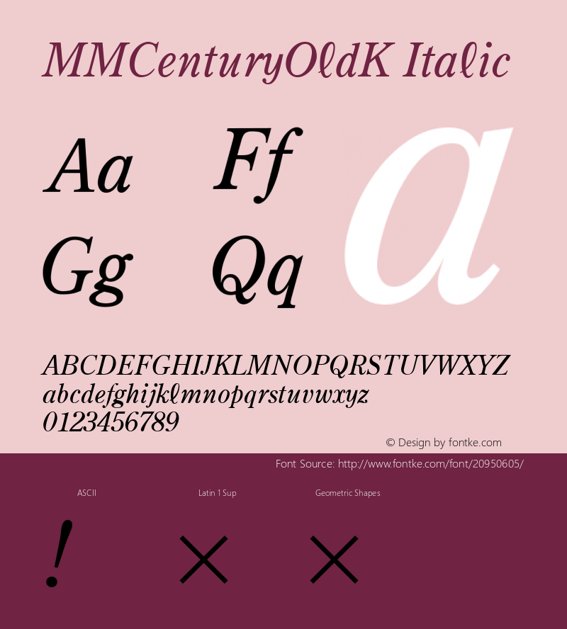 MMCenturyOldK Italic Version 3.100;PS 001.000;hotconv 1.0.38;makeotf.lib1.6.5960 Font Sample