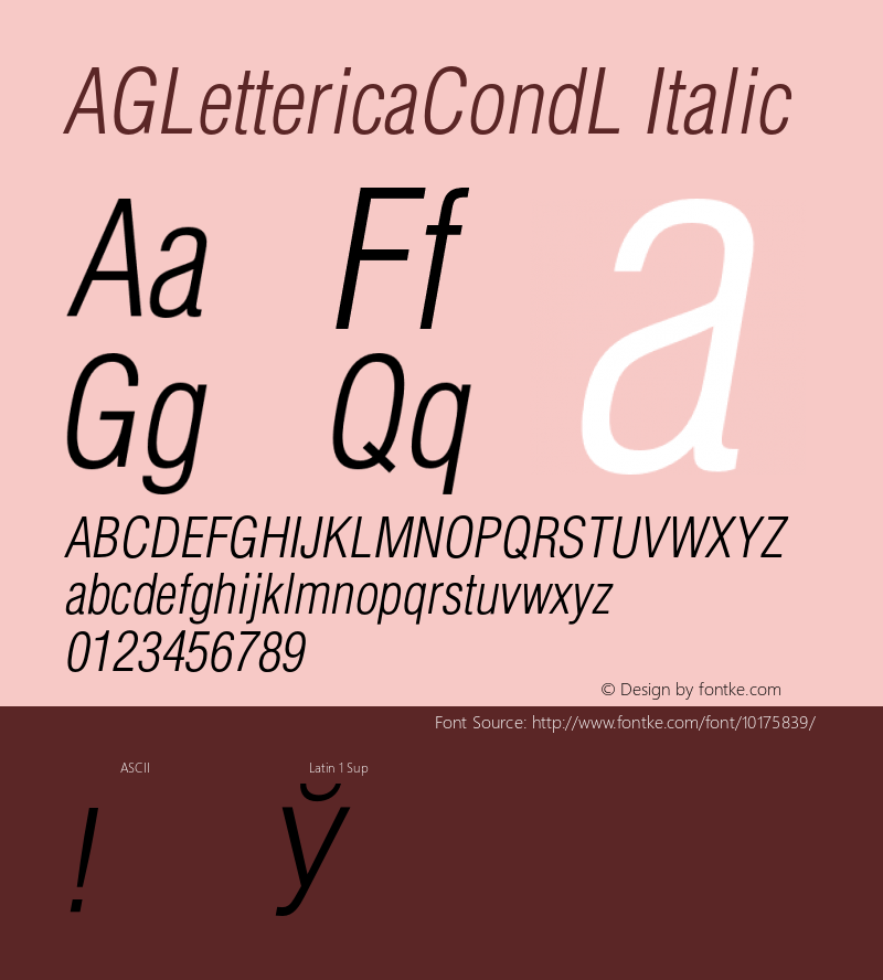 AGLettericaCondL Italic 001.000 Font Sample