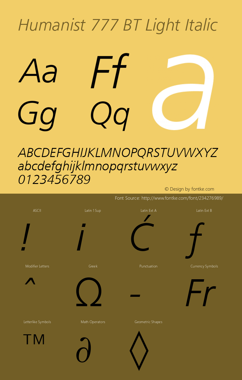 Humanist 777 BT Light Italic Version 1.02图片样张