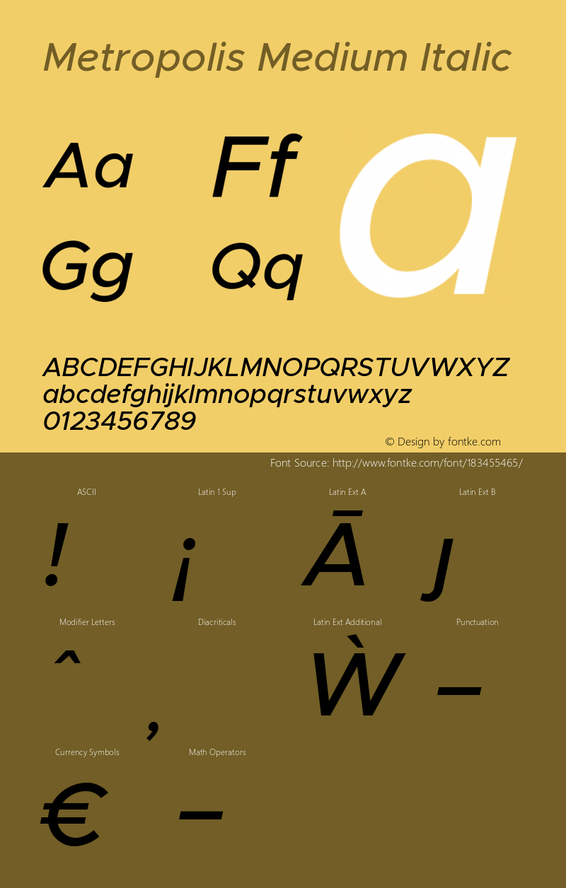 Metropolis Medium Italic Version 1.000图片样张