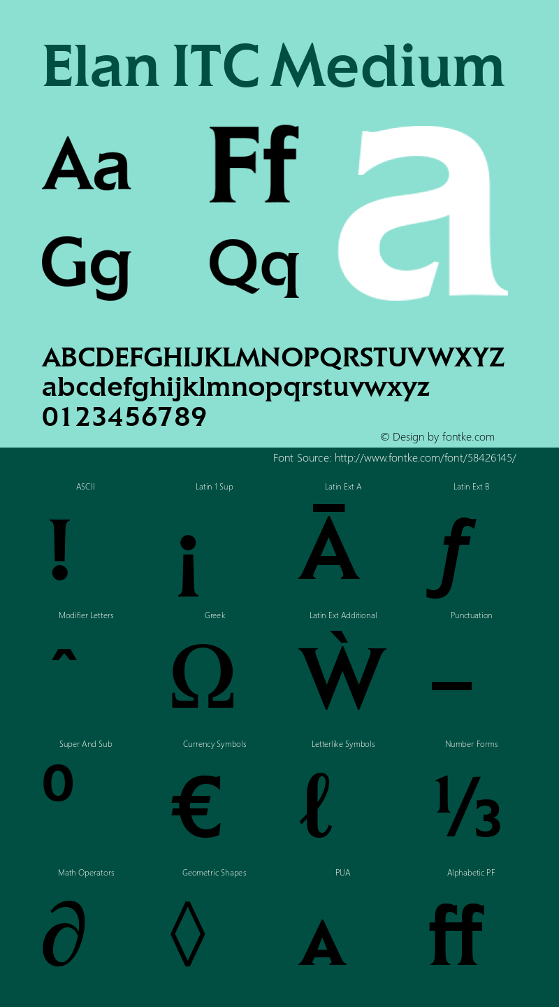 Elan ITC Medium Version 1.00 Font Sample