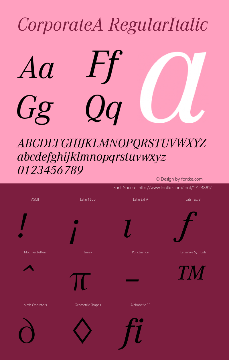 CorporateA-RegularItalic Version 001.004 Font Sample