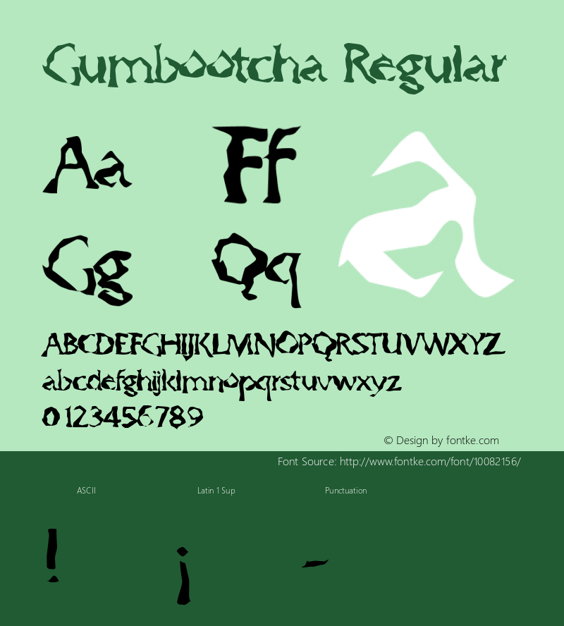 Gumbootcha Regular 1.00 of this sticky and sloppy little font Font Sample