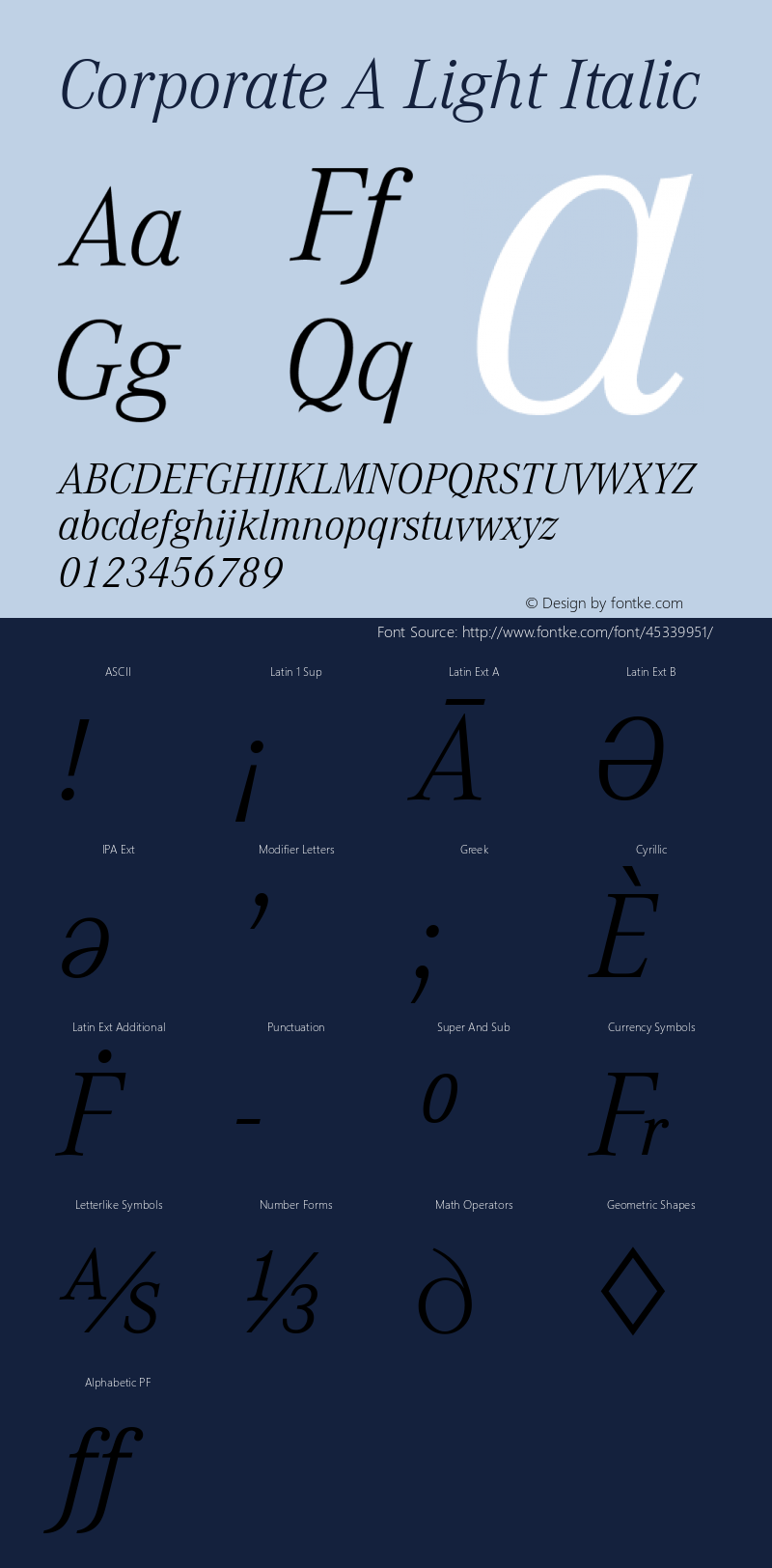 Corporate A Light Italic Version 1.00 Font Sample