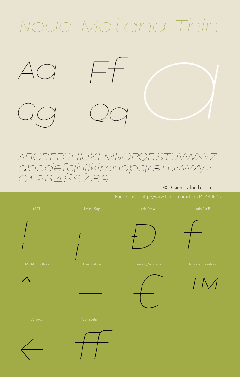 Neue Metana  Thin Italic Version 1.000 Font Sample