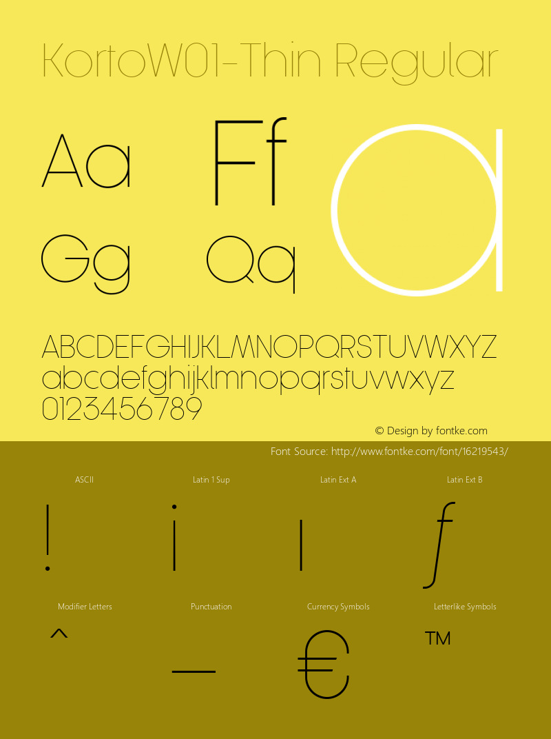 KortoW01-Thin Regular Version 1.00 Font Sample