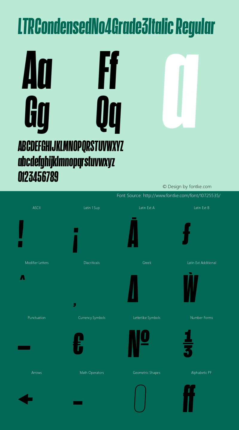 LTRCondensedNo4Grade3Italic Regular Version 0.000;PS 0.0;hotconv 1.0.70;makeotf.lib2.5.58329 DEVELOPMENT Font Sample