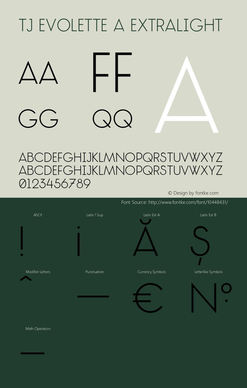 TJ Evolette A ExtraLight Version 1.002 Font Sample