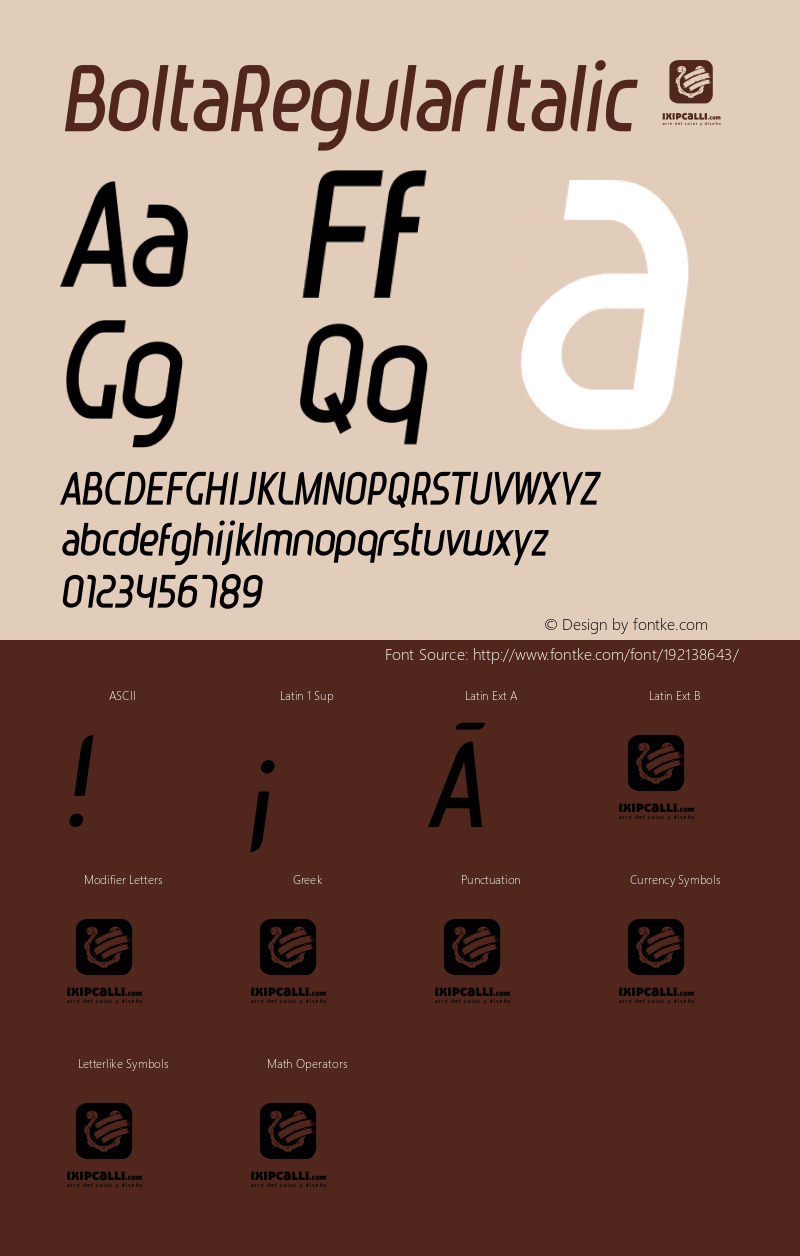 ☞Bolta Regular Italic Version 1.0 Mayo 15, 2012;com.myfonts.ixipcalli.bolta.italic.wfkit2.3PJq图片样张