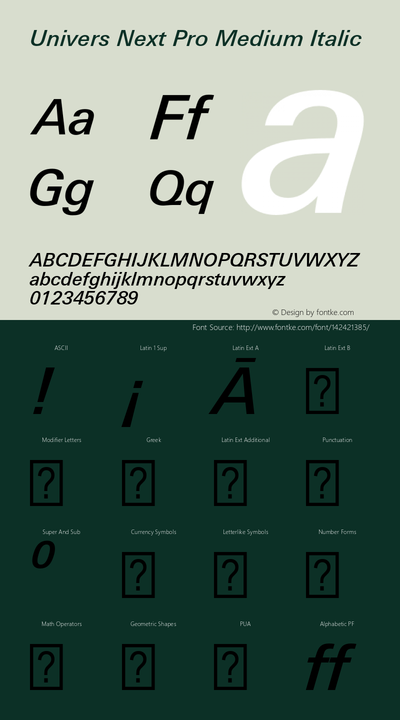 UniversNextPro-MediumItalic Version 1.00 Font Sample