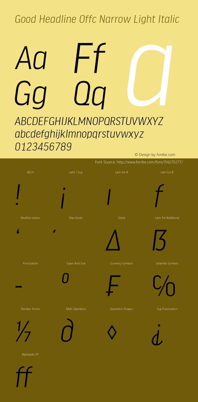Good Head Offc Narrow Light Italic Version 7.504; 2014; Build 1020 Font Sample