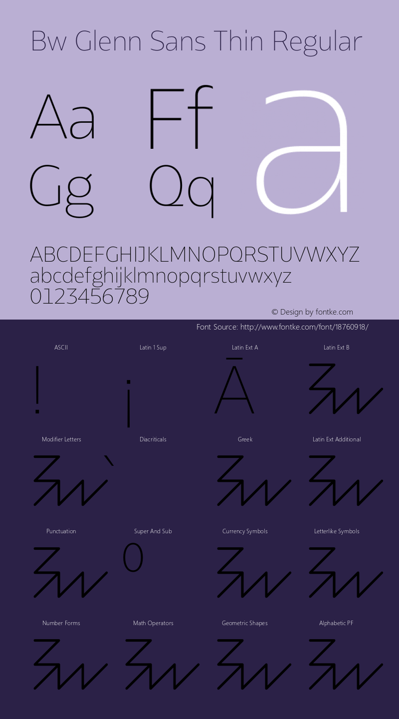 Bw Glenn Sans Thin Regular Version 1.000;PS 001.000;hotconv 1.0.88;makeotf.lib2.5.64775 Font Sample