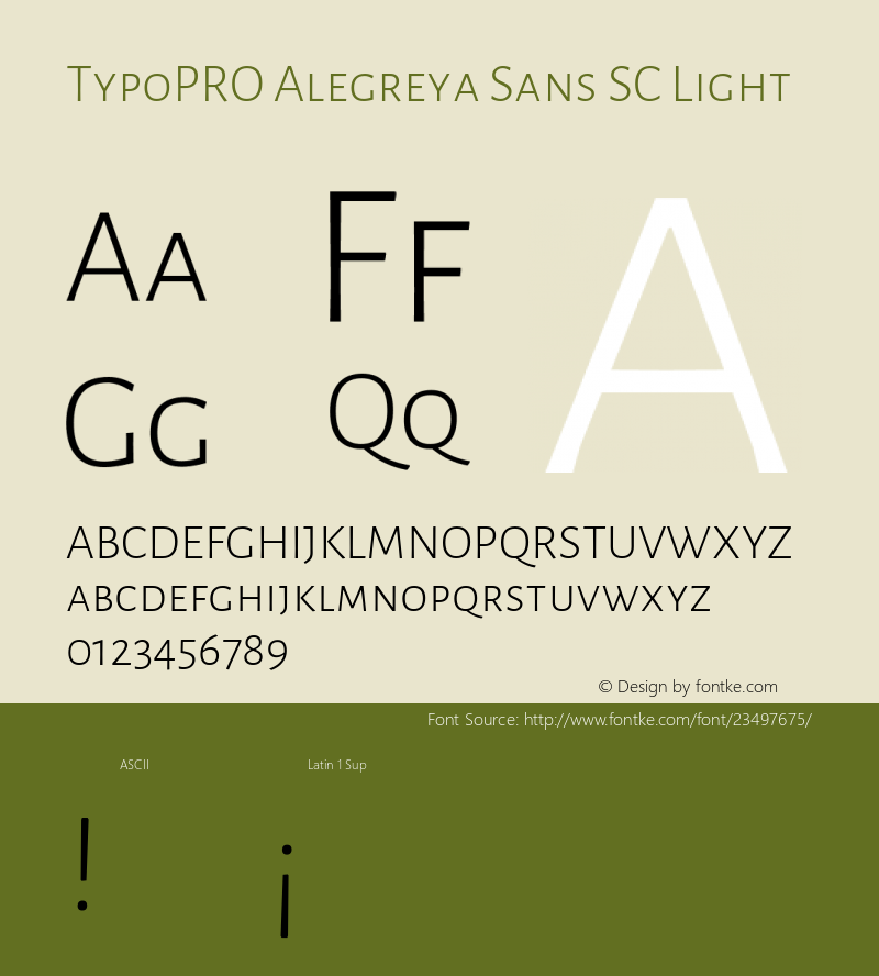 TypoPRO Alegreya Sans SC Light Version 1.001;PS 001.001;hotconv 1.0.70;makeotf.lib2.5.58329 DEVELOPMENT; ttfautohint (v0.97) -l 8 -r 50 -G 200 -x 17 -f dflt -w G -W Font Sample