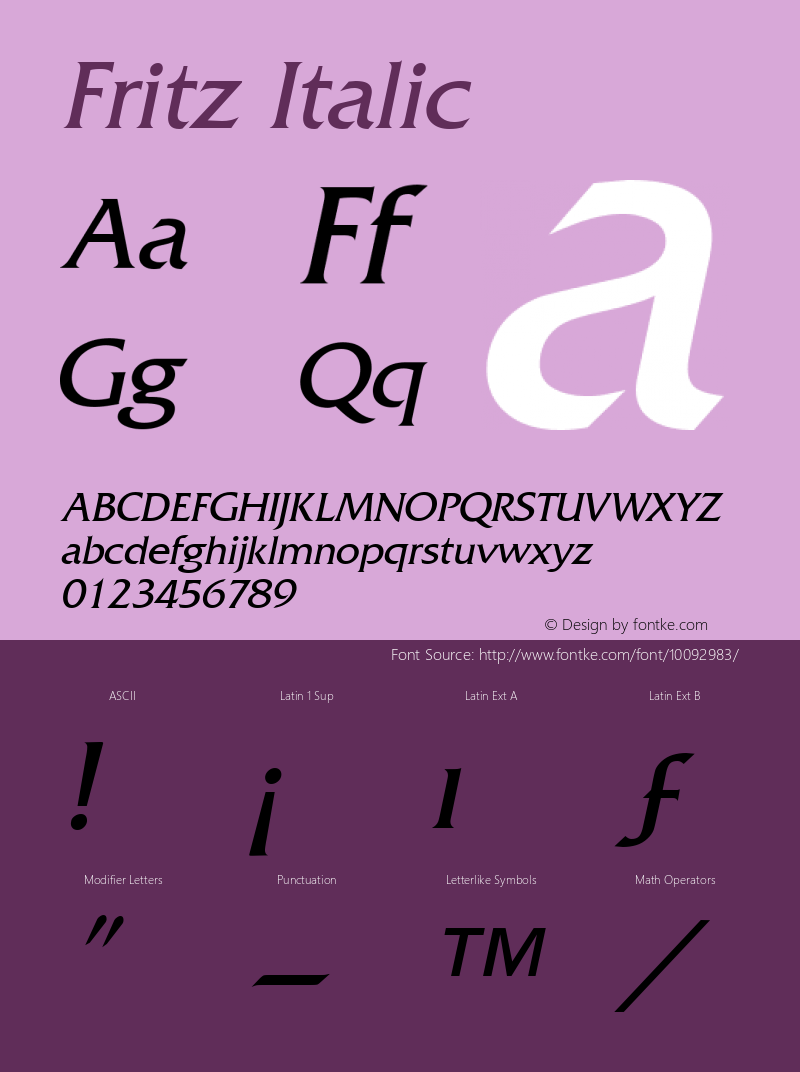 Fritz Italic The IMSI MasterFonts Collection, tm 1995, 1996 IMSI (International Microcomputer Software Inc.) Font Sample