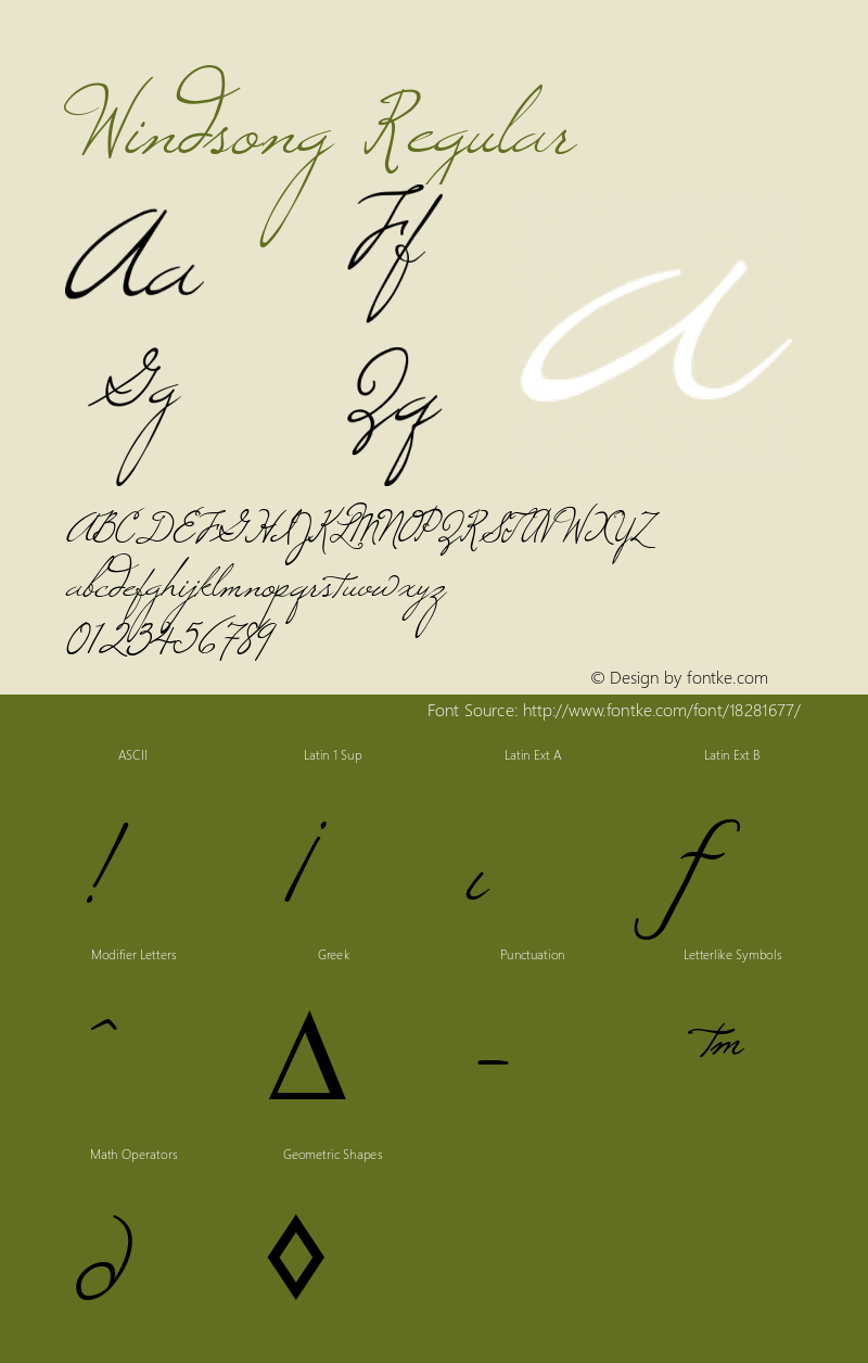 Windsong Regular Macromedia Fontographer 4.1 8/5/98 Font Sample