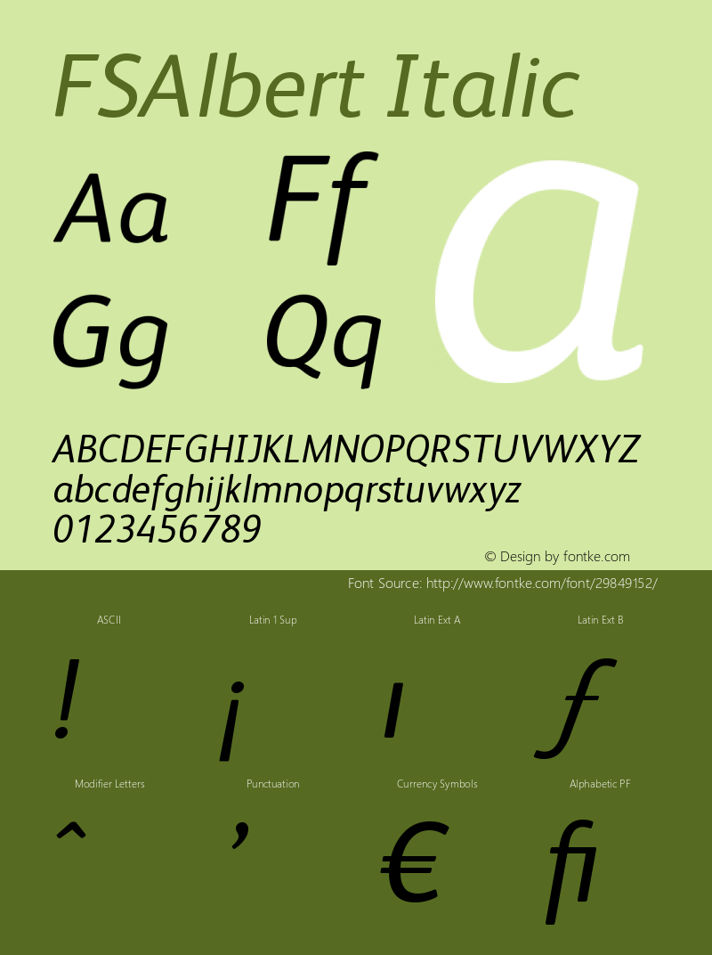 FSAlbert Italic Version 001.000 Font Sample