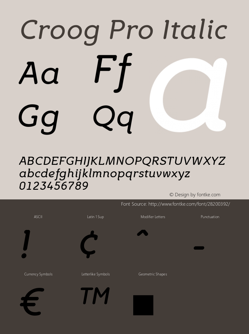 Croog Pro Italic Version 2.000 Font Sample