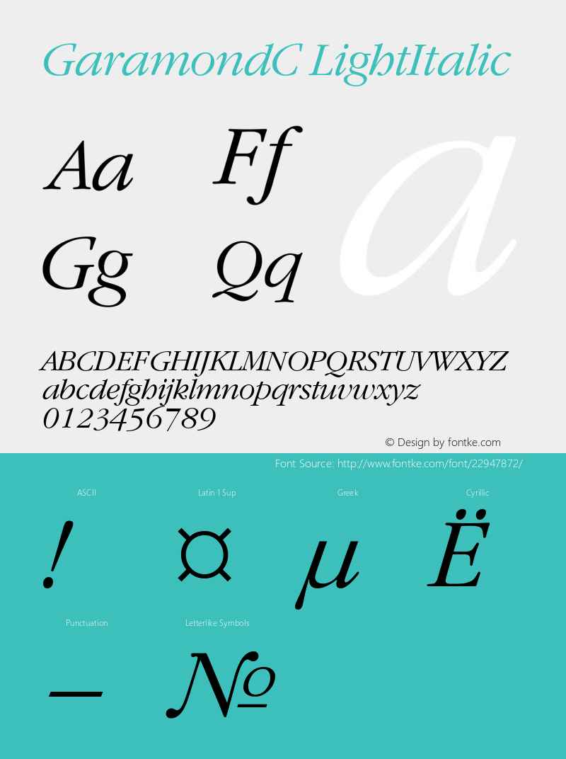 ITC Garamond Light Italic Cyrillic Version 001.000 Font Sample