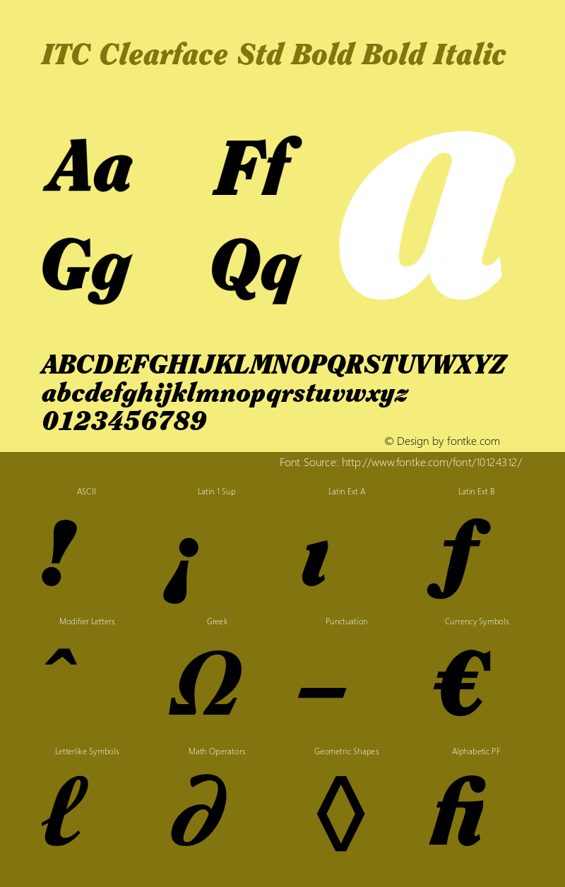 ITC Clearface Std Bold Bold Italic OTF 1.018;PS 001.001;Core 1.0.31;makeotf.lib1.4.1585 Font Sample