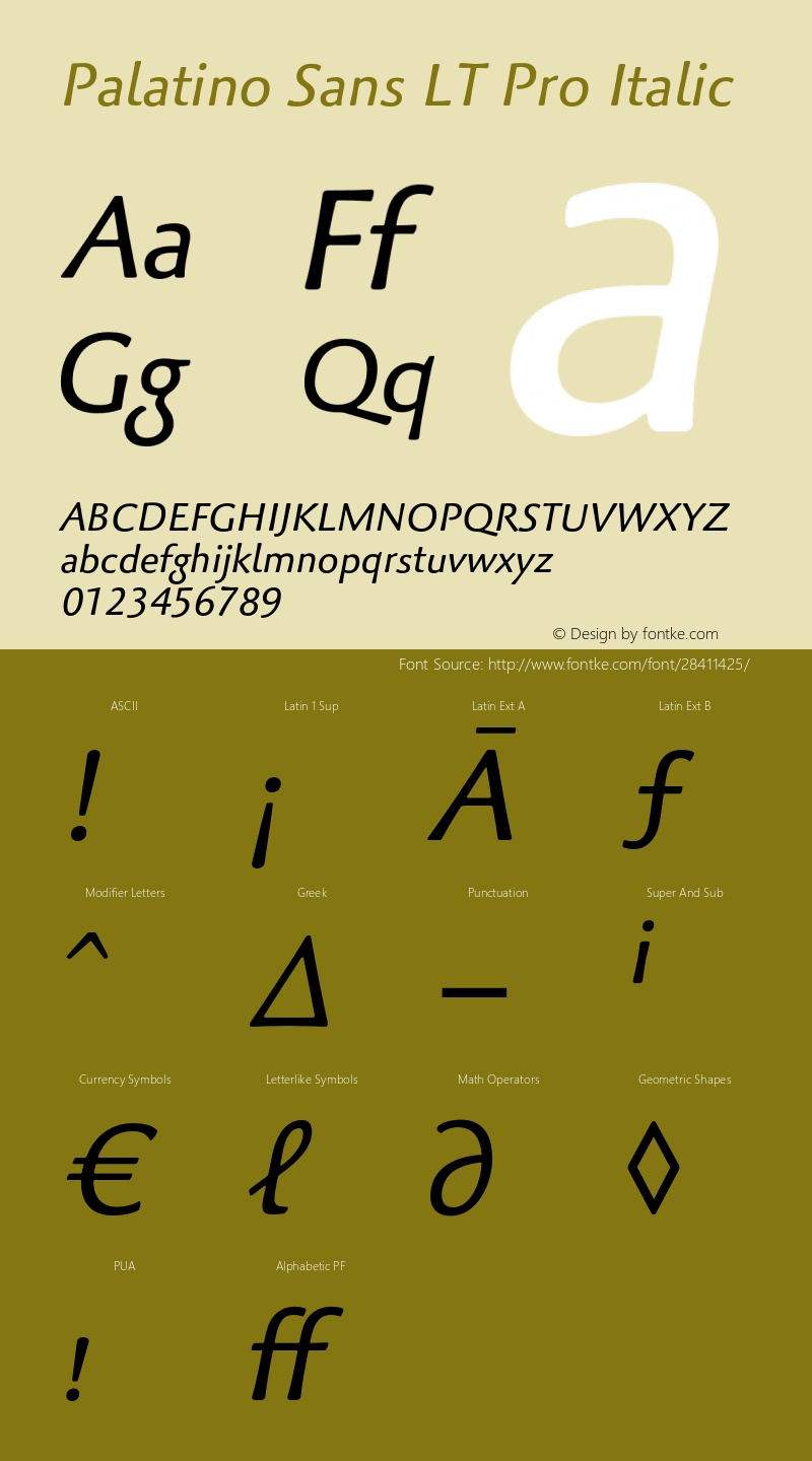 PalatinoSansLTPro-Italic Version 1.000;PS 001.000;hotconv 1.0.38 Font Sample