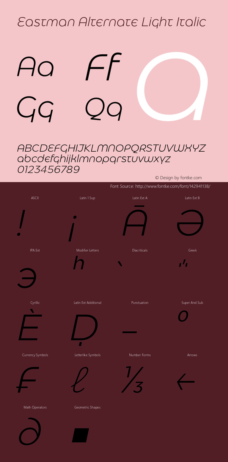 Eastman Alternate Light Italic Version 1.001;hotconv 1.0.109;makeotfexe 2.5.65596 Font Sample