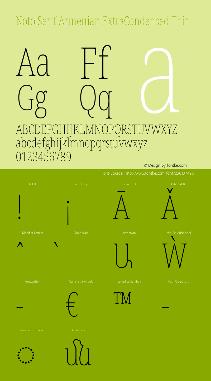 Noto Serif Armenian ExtraCondensed Thin Version 2.007图片样张