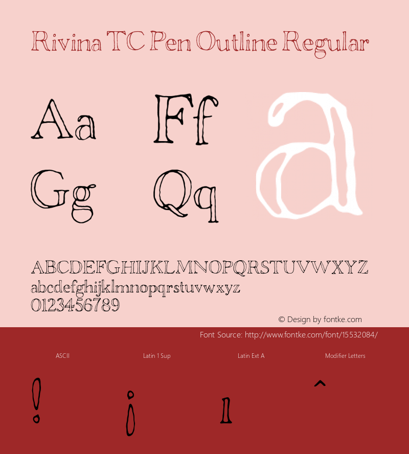 Rivina TC Pen Outline Regular 1.000 Font Sample