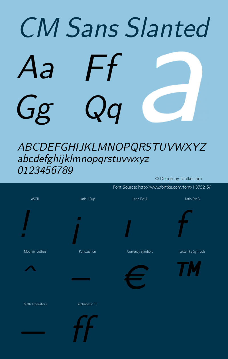 CM Sans Slanted Version 001.001 Font Sample