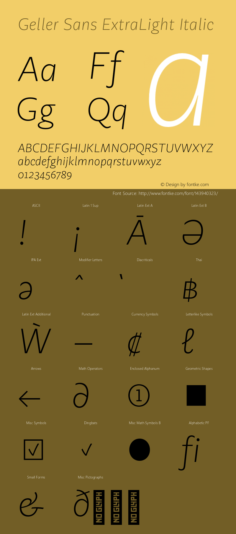 Geller Sans ExtraLight Italic Version 1.000;hotconv 1.0.109;makeotfexe 2.5.65596 Font Sample