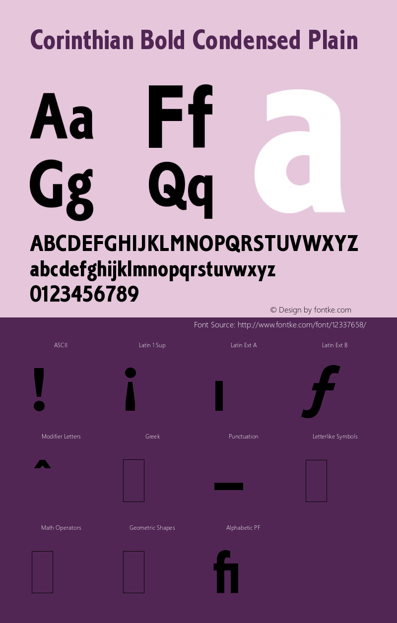 Corinthian Bold Condensed Plain Version 1.0 Font Sample