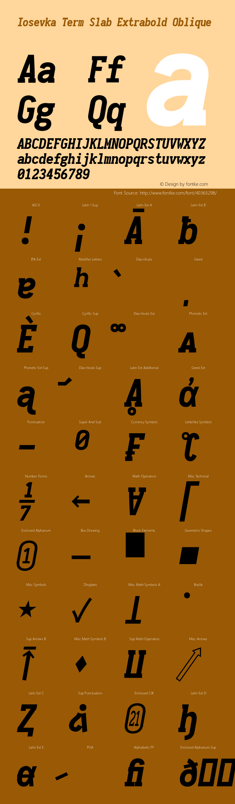 Iosevka Term Slab Extrabold Oblique 2.3.0; ttfautohint (v1.8.3) Font Sample