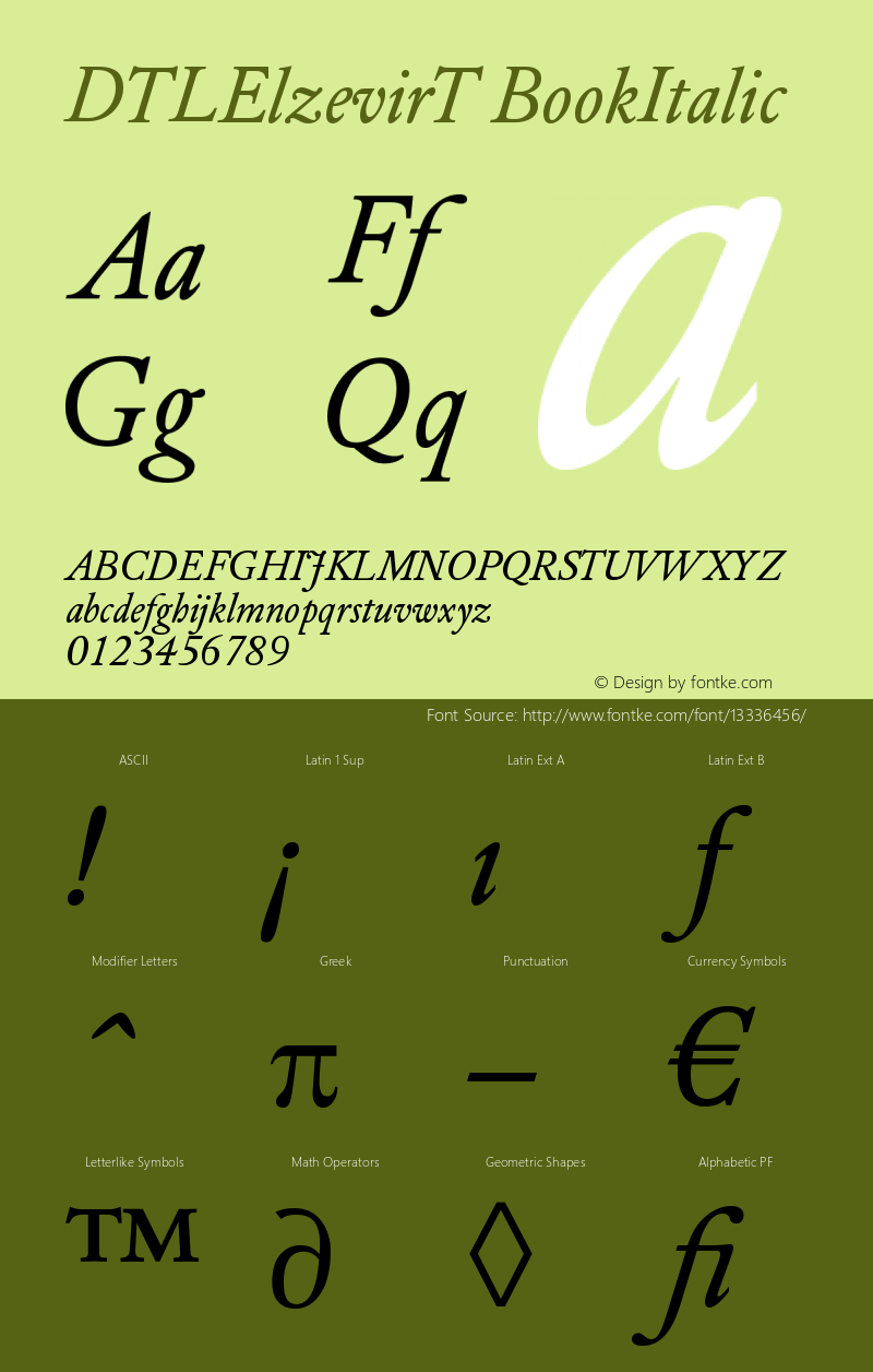 DTLElzevirT BookItalic Version 001.000 Font Sample