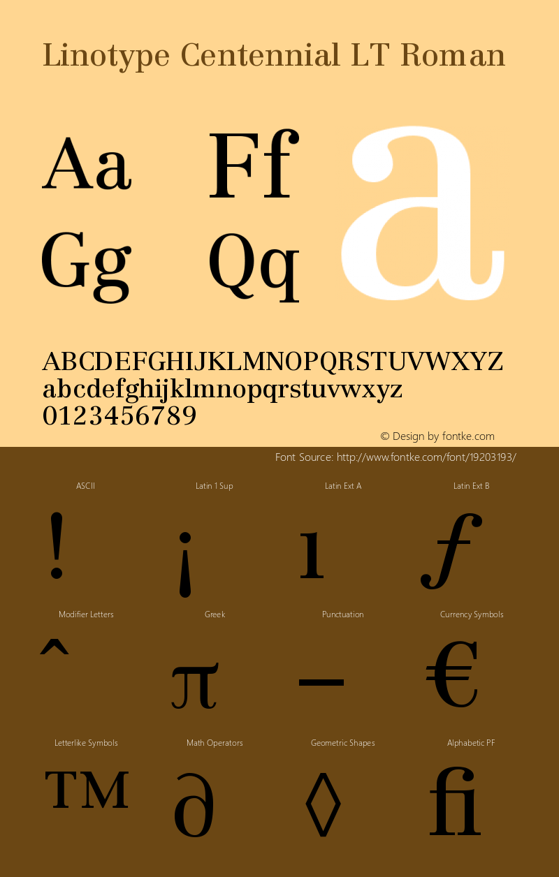 Linotype Centennial LT 55 Roman Version 006.000 Font Sample